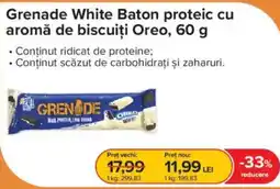 Dr.Max Grenade White Baton proteic cu aromă de biscuiți Oreo Ofertă