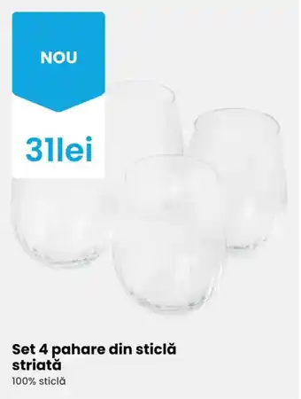 Set 4 pahare din sticlă striată