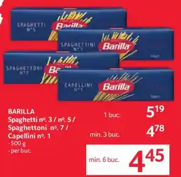 Selgros Barilla Spaghetti nro. 3 / nro. 5 / Spaghetttoni nro. 7 / Capellini nro. 1 Ofertă