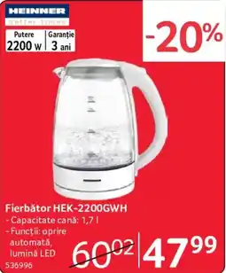 Selgros Heinner fierbător hek-2200gwh Ofertă