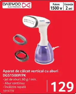 Selgros Daewoo aparat de călcat vertical cu aburi DGS1500P/PK Ofertă