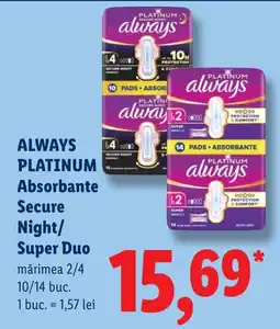 Lidl Always Platinum Absorbante Secure Night/ Super Duo Ofertă