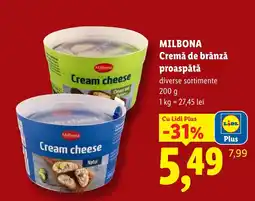 Lidl Milbona cremă de brânză proaspătă Ofertă