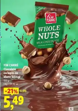 Lidl FIN CARRÉ Ciocolată cu lapte cu alune întregi Ofertă