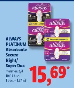 Lidl ALWAYS PLATINUM Absorbante Secure Night/Super Duo Ofertă
