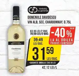 Mega Image Domeniile Davidescu vin alb sec chardonnay Ofertă