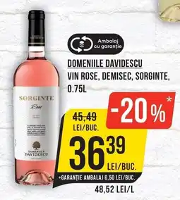 Mega Image Domeniile Davidescu vin rose, demisec, sorginte Ofertă