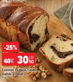 Carrefour Cozonac cu nucă, cacao, stafide şi rahat Ofertă