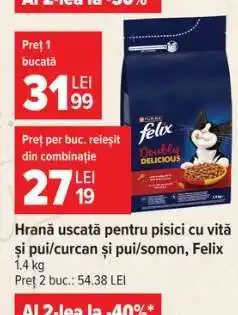 Carrefour Hrană uscată pentru pisici cu vită și pui/curcan și pui/somon, Felix Ofertă