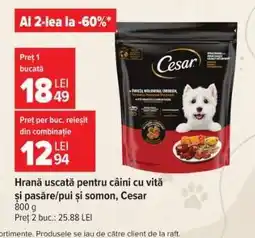 Carrefour Hrană uscată pentru câini cu vită și pasăre/pui și somon, Cesar Ofertă
