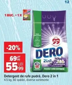 Carrefour Detergent de rufe pudră Dero 2 in 1 Ofertă