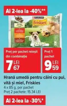 Carrefour Hrană umedă pentru câini cu pui/vită și miel Friskies Ofertă