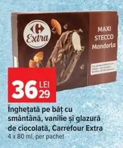 Carrefour Înghețată pe băț cu smântână, vanilie și glazură de ciocolată, Carrefour Extra Ofertă