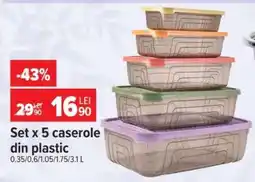 Carrefour Set x 5 caserole din plastic Ofertă