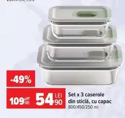 Carrefour Set x 3 caserole din sticlă, cu capac Ofertă
