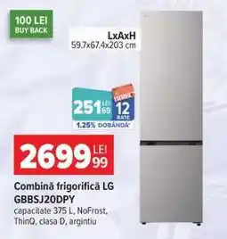 Carrefour Combină frigorifică LG GBBSJ20DPY Ofertă