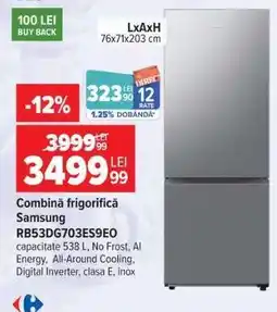 Carrefour Combină frigorifică Samsung RB53DG703ES9EO Ofertă