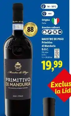 Lidl MAESTRO DE PIGO Primitivo di Manduria D.O.C Ofertă