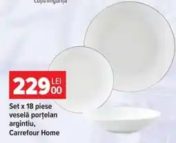 Carrefour Set x 18 piese veselă porțelan argintiu, Carrefour Home Ofertă