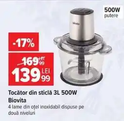 Carrefour Tocător din sticlă 3L 500W Biovita Ofertă