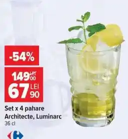 Carrefour Set x 4 pahare Architecte, Luminarc Ofertă