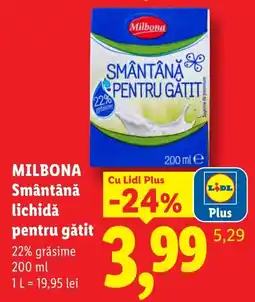 Lidl Milbona smântână lichidă pentru gătit Ofertă
