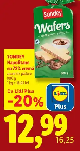 Lidl Sondey napolitane cu 72% cremă alune de pădure Ofertă