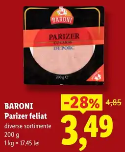 Lidl Baroni parizer feliat Ofertă