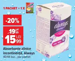 Carrefour Absorbante zilnice incontinență, Always Ofertă