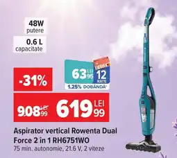 Carrefour Rowenta aspirator vertical dual force 2 in 1 rh6751wo Ofertă