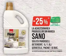 Mega Image Sano soluții pardoseli, detergent, șervețele Ofertă