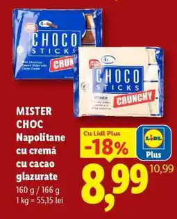 Lidl MISTER CHOC Napolitane cu cremă cu cacao glazurate Ofertă
