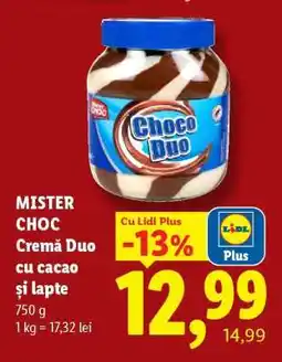 Lidl MISTER CHOC Cremă Duo cu cacao și lapte Ofertă