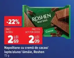 Carrefour Napolitane cu cremă de cacao/lapte/alune/lămâie, Roshen Ofertă