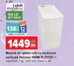 Carrefour Mașină de spălat rufe cu încărcare verticală Heinner HWM-TL7012C++ Ofertă