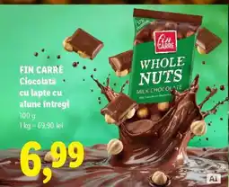 Lidl FIN CARRÉ Ciocolată cu lapte cu alune întregi Ofertă