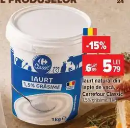 Carrefour Iaurt natural din lapte de vacă, Carrefour Classic Ofertă