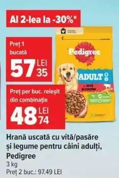 Carrefour Hrană uscată cu vită/pasăre și legume pentru câini adulți, Pedigree Ofertă