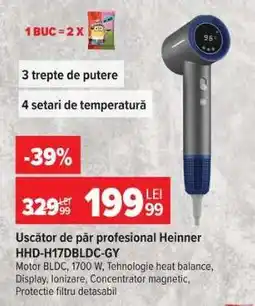 Carrefour Uscător de păr profesional Heinner HHD-H17DBLDC-GY Ofertă