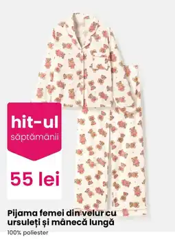 Pepco Pijama femei din velur cu ursuleți și mânecă lungă Ofertă