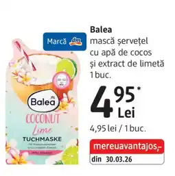 DM Balea mască șervețel cu apă de cocos și extract de limetă Ofertă