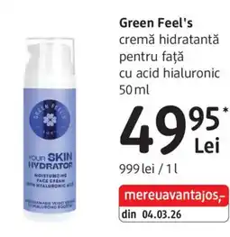 DM Green Feel's cremă hidratantă pentru faţă cu acid hialuronic Ofertă