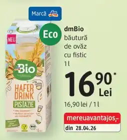 DM dmBio băutură de ovăz cu fistic Ofertă