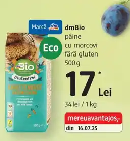 DM dmBio pâine cu morcovi fără gluten Ofertă