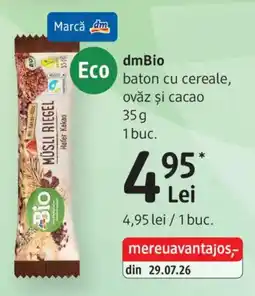 DM dmBio baton cu cereale, ovaz si cacao Ofertă
