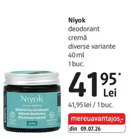 DM Niyok deodorant cremă Ofertă