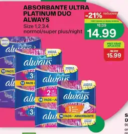 Diana Supermarket Always absorbante ultra platinum duo Ofertă