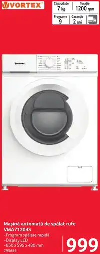 Selgros Vortex mașină automată de spălat rufe VMA71204S Ofertă