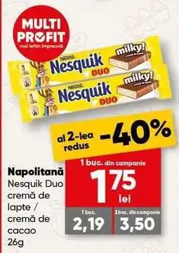PROFI Napolitană Nesquik Duo cremă de lapte / cremă de cacao 26g Ofertă