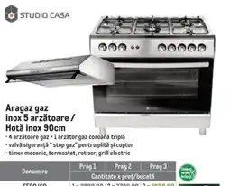 Metro Studio Casa aragaz gaz inox 5 arzatoare / hota inox 90cm Ofertă
